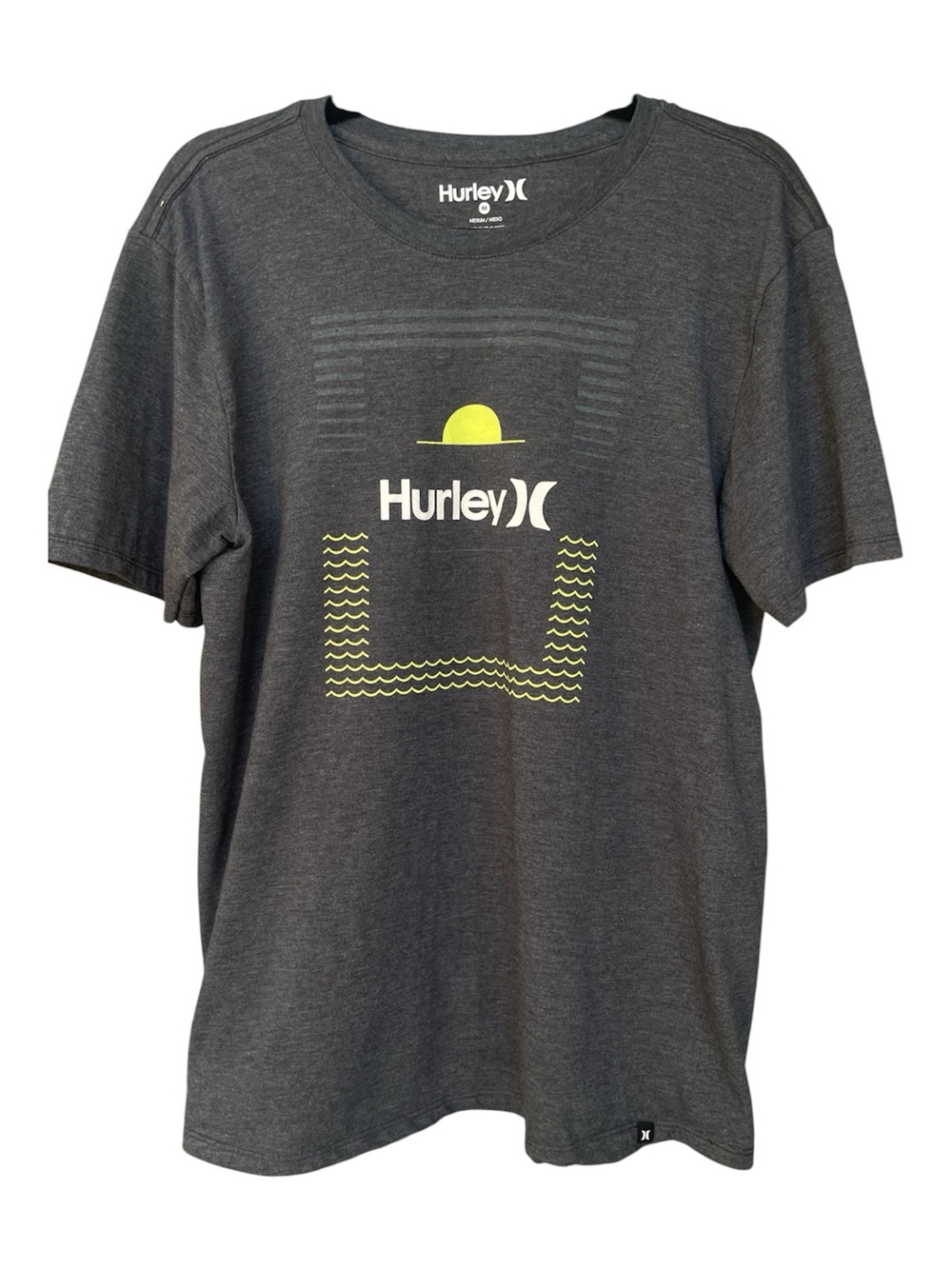 Hurley Men’s Charcoal Gray Short-Sleeve Tee with Yellow Graphic - Size Medium